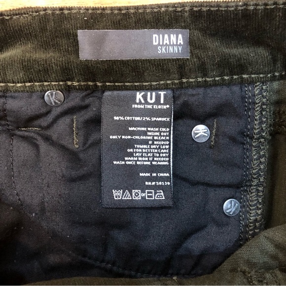 KUT Diana Skinny Dark Green Corduroy Pants Size 2 - Picture 8 of 9